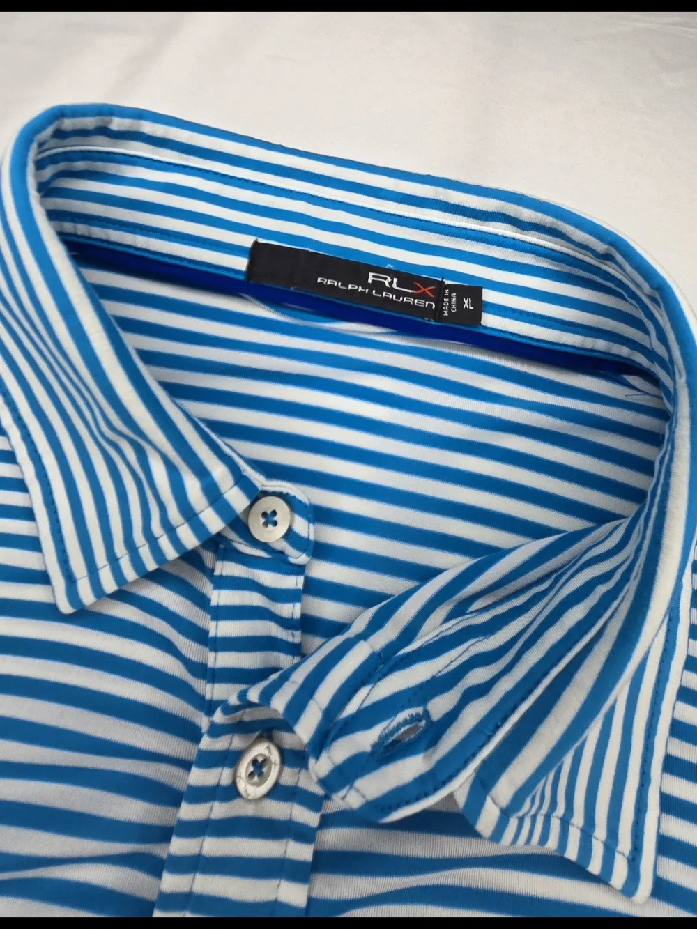RLX Ralph Lauren Men's XL Blue & White Striped Golf Polo Shirt